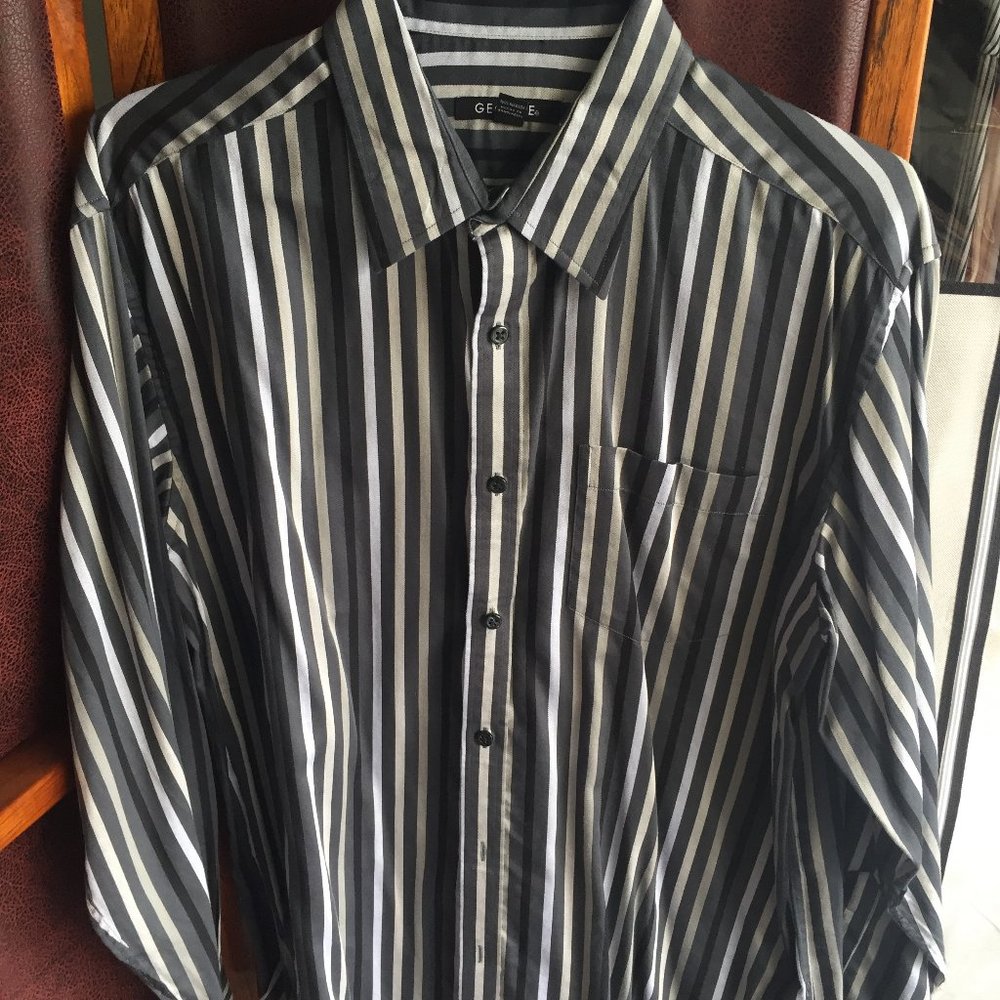 Black and gray button down shirt. George.
